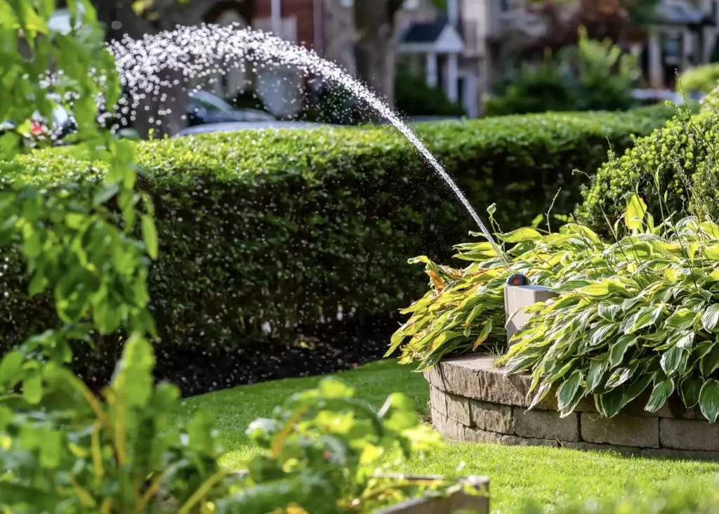 Smart Watering OtO smart home technology device watering a lawn