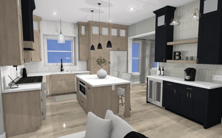 Another view of a luxury kitchen remodel rendering.