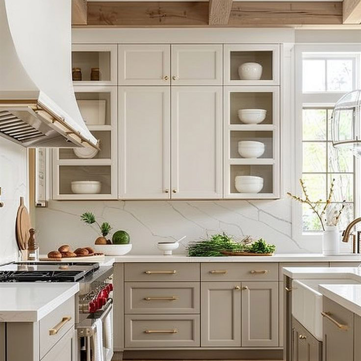 A harmonious blend of soft neutrals, warm wood, and luxe brass accents, this dream kitchen is the perfect mix of charm and modern sophistication.